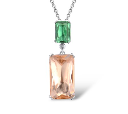 Sterling Silver Pendant White Cubic Zirconia,Champagne Glass,Green Glass (P307019AGCGZSL925)