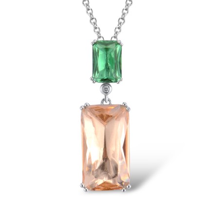 Sterling Silver Pendant White Cubic Zirconia,Champagne Glass,Green Glass (P307019AGCGZSL925)