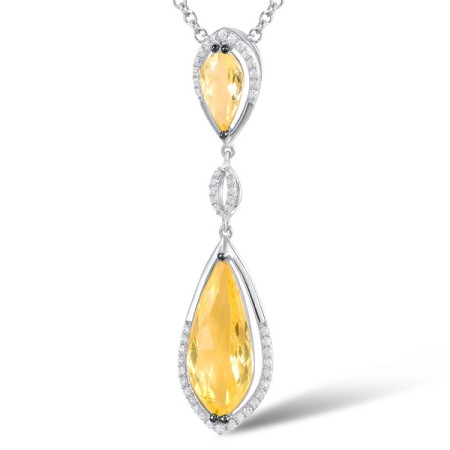 Sterling Silver Pendant White Cubic Zirconia,Yellow Glass (P307025YGZSL925)