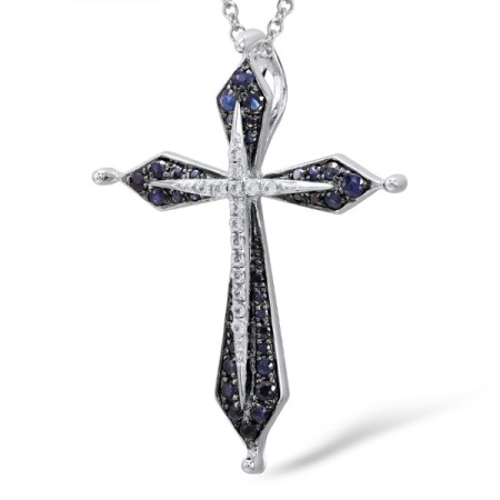 Sterling Silver w/ Black White Plating Pendant White Cubic Zirconia,Black spinel (P307066BSNZSK925)