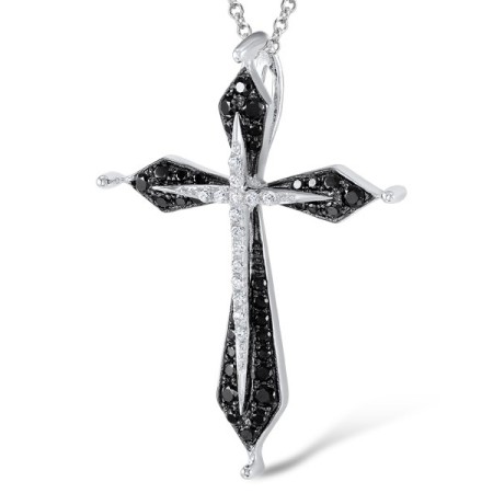 Sterling Silver Pendant White Cubic Zirconia,Black spinel (P307066BSNZSL925)