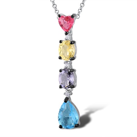 Sterling Silver w/ Black White Plating Pendant White Cubic Zirconia,Blue Glass,Yellow Glass,Pink Glass,Purple Glass (P307083MUL2SK925)