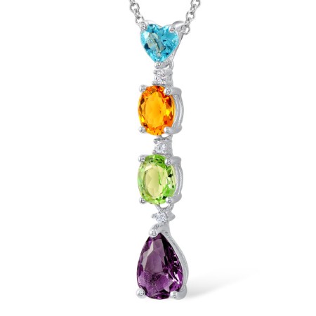 Sterling Silver Pendant Purple Glass,White Cubic Zirconia,Blue Glass,Yellow Glass,Green Glass (P307083MULSL925)