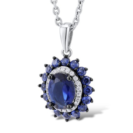 Sterling Silver w/ Black White Plating Pendant Blue Glass,Blue Nano Cubic Zirconia,White Cubic Zirconia (P307093BLNZSK925)