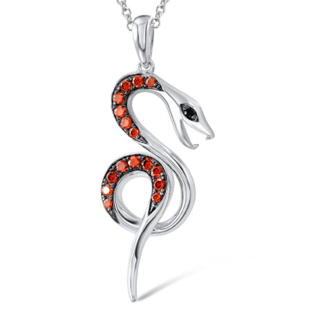 Sterling Silver w/ Black White Plating Pendant Black spinel,Garnet Cubic Zirconia (P307102BNZ1SK925)