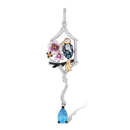Sterling Silver Pendant Blue Glass,Citrine,Enamel,London Blue Topaz,White Cubic Zirconia (P307259ENASL925)