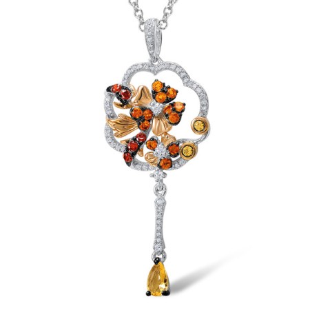 Sterling Silver Pendant Citrine,Garnet Cubic Zirconia,White Cubic Zirconia,Yellow Glass,Yellow Nano Cubic Zirconia (Ci (P307263MULSL925)