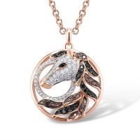 Sterling Silver w/ Rose Black White Plating Pendant Black spinel,Nano Brown Spinel,White Cubic Zirconia (P307309SCWZSV925)