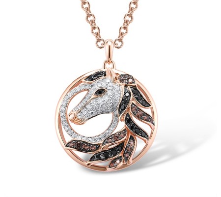 Sterling Silver w/ Rose Black White Plating Pendant Black spinel,Nano Brown Spinel,White Cubic Zirconia (P307309SCWZSV925)