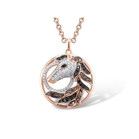 Sterling Silver w/ Rose Black White Plating Pendant Black spinel,Nano Brown Spinel,White Cubic Zirconia (P307309SCWZSV925)