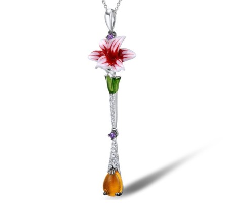 Sterling Silver Pendant Amethyst Cubic Zirconia,Enamel,White Cubic Zirconia,Yellow Glass (P307381ENASL925)