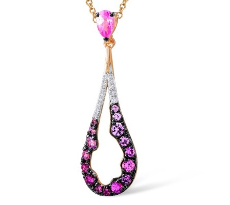 Sterling Silver w/ Rose Black White Plating Pendant Created Pink Sapphire,White Cubic Zirconia (P307414CPSZSV925)