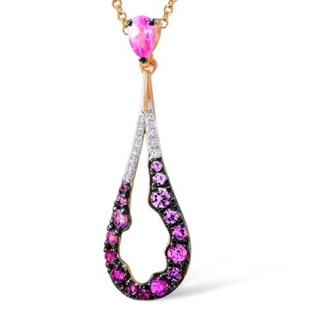 Sterling Silver w/ Rose Black White Plating Pendant Created Pink Sapphire,White Cubic Zirconia (P307414CPSZSV925)