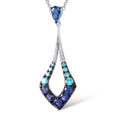 Sterling Silver Pendant Blue Cubic Zirconia,Blue Glass,Blue Nano Cubic Zirconia,White Cubic Zirconia (P307415MULSL925)
