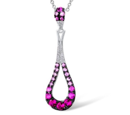 Sterling Silver w/ Black White Plating Pendant Created Pink Sapphire,Created Ruby,White Cubic Zirconia (P307417CPRZSK925)