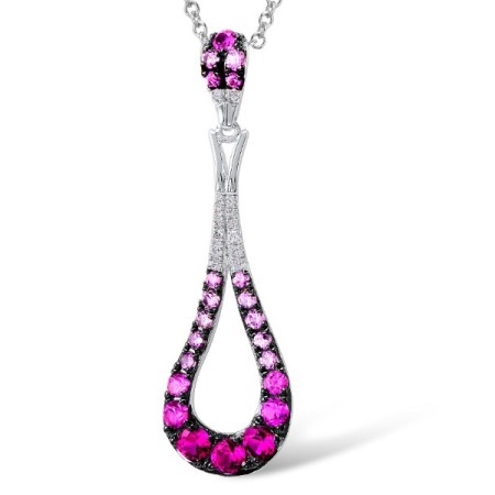 Sterling Silver w/ Black White Plating Pendant Created Pink Sapphire,Created Ruby,White Cubic Zirconia (P307417CPRZSK925)