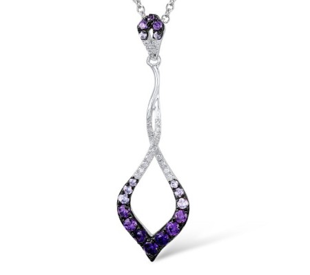 Sterling Silver w/ Black White Plating Pendant Amethyst Cubic Zirconia,Light Purple Cubiz Zirconia,White Cubic Zirconia (P307419ALUZSK925)