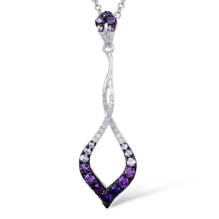 Sterling Silver w/ Black White Plating Pendant Amethyst Cubic Zirconia,Light Purple Cubiz Zirconia,White Cubic Zirconia (P307419ALUZSK925)