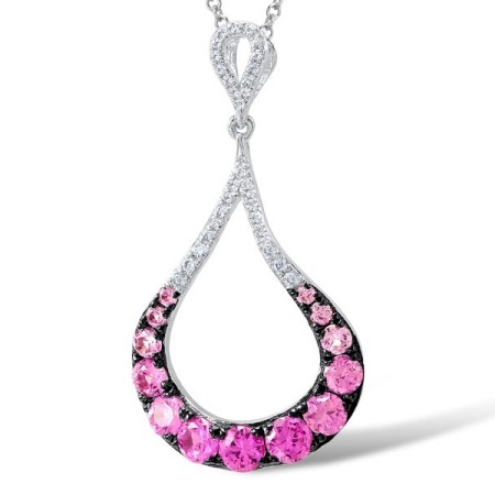 Sterling Silver Pendant Created Pink Sapphire,White Cubic Zirconia (P307420CPSZSL925)
