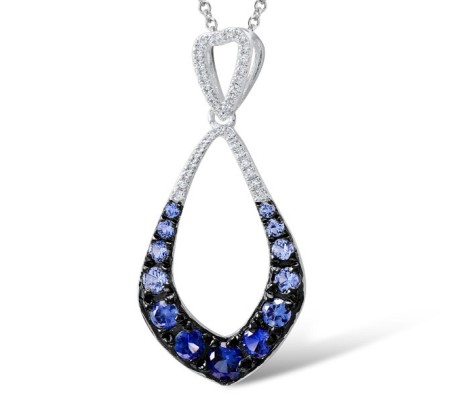 Sterling Silver w/ Black White Plating Pendant Created Sapphire,White Cubic Zirconia (P307421CRSZSK925)