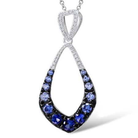 Sterling Silver w/ Black White Plating Pendant Created Sapphire,White Cubic Zirconia (P307421CRSZSK925)