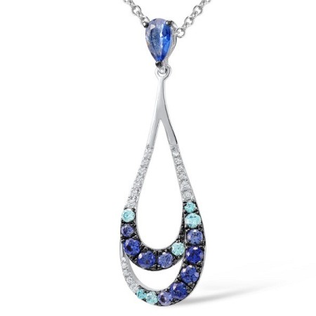 Sterling Silver Pendant Blue Cubic Zirconia,Blue Glass,Blue Nano Cubic Zirconia,White Cubic Zirconia (P307424MULSL925)