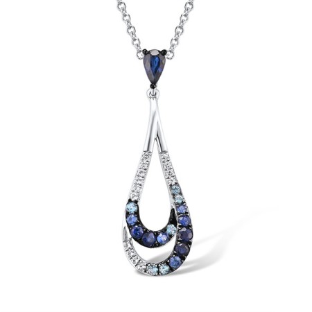 Sterling Silver Pendant Blue Sapphire,Blue Topaz - SIGNITY,White Sapphire (P307424SBSAWSL925)