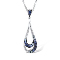 Sterling Silver w/ Black White Plating Pendant Blue Sapphire,Blue Topaz (Swiss Blue),White Sapphire (P307424SBSWSSK925)