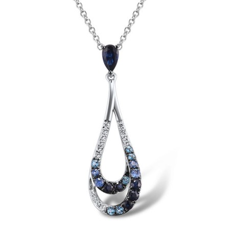 Sterling Silver Pendant Blue Sapphire,Blue Topaz (Swiss Blue),White Sapphire (P307424SBSWSSL925)