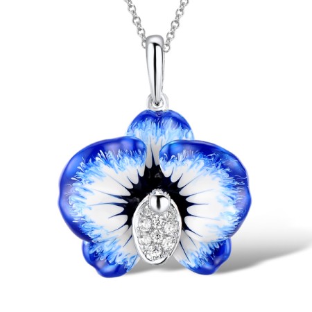 Sterling Silver Pendant White Cubic Zirconia,Enamel (P307460ENA1SL925)