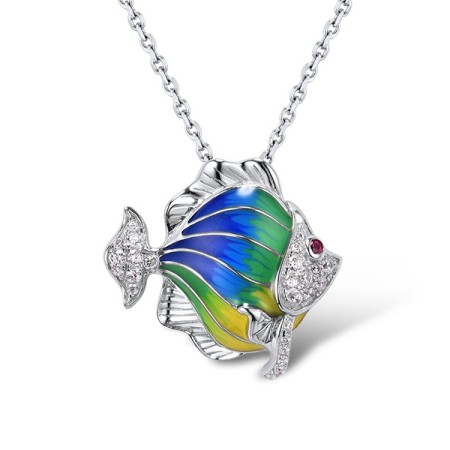 Sterling Silver Pendant Created Ruby,Enamel,White Cubic Zirconia (P307574ENASL925)