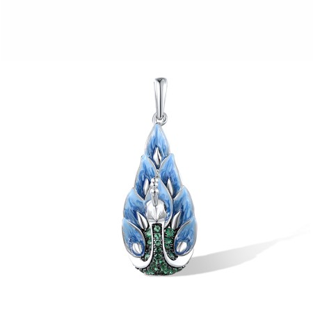 Sterling Silver w/ Black White Plating Pendant Blue Nano Cubic Zirconia,Enamel,Green Spinel (P307951ENA1SK925)