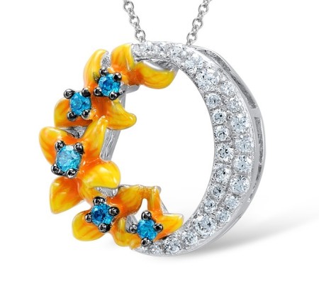 Sterling Silver Pendant Blue Cubic Zirconia,Enamel,White Cubic Zirconia (P308013ENASL925)