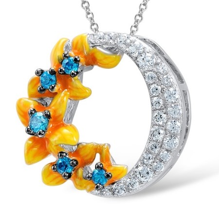 Sterling Silver Pendant Blue Cubic Zirconia,Enamel,White Cubic Zirconia (P308013ENASL925)