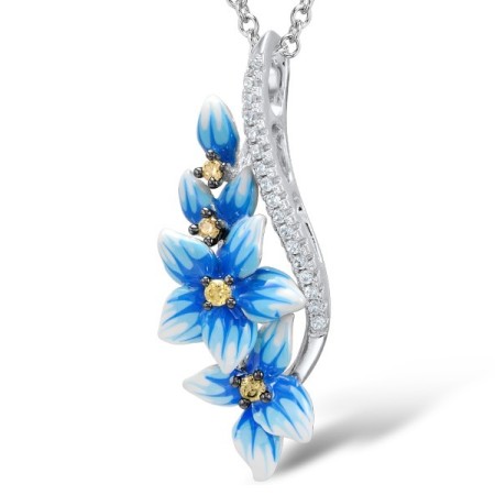 Sterling Silver w/ Black White Plating Pendant Enamel,White Cubic Zirconia,Yellow Cubic Zirconia (P308017ENASK925)