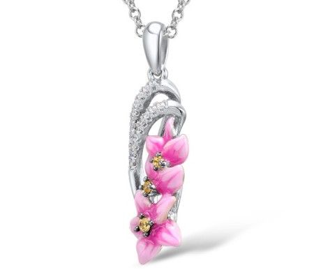 Sterling Silver Pendant Enamel,White Cubic Zirconia,Yellow Cubic Zirconia (P308018ENASL925)