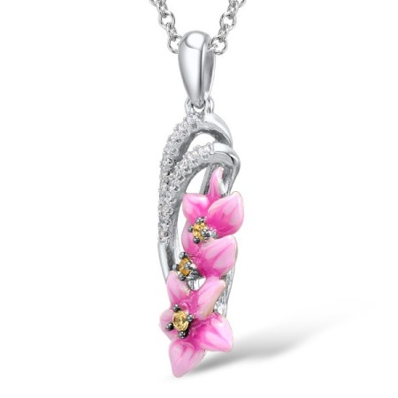 Sterling Silver Pendant Enamel,White Cubic Zirconia,Yellow Cubic Zirconia (P308018ENASL925)