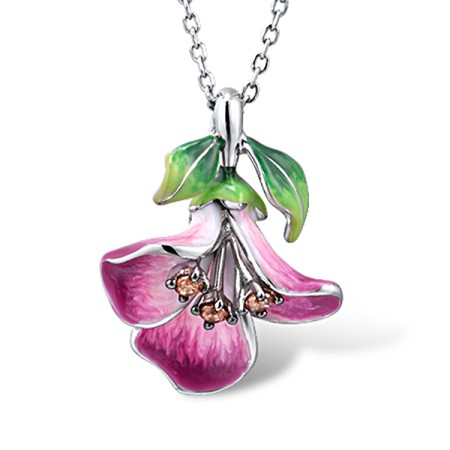 Sterling Silver w/ Black White Plating Pendant Enamel,Champagne Cubic Zirconia (P308087ENA1SK925)