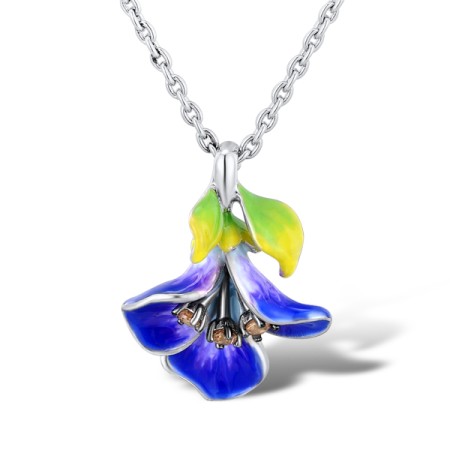 Sterling Silver w/ Black White Plating Pendant Champagne Cubic Zirconia,Enamel (P308087ENASK925)