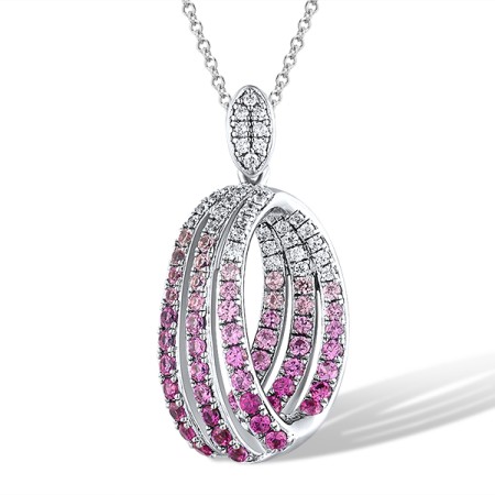 Sterling Silver Pendant White Cubic Zirconia,Created Pink Sapphire,Created Ruby (P308330CPRZSL925)