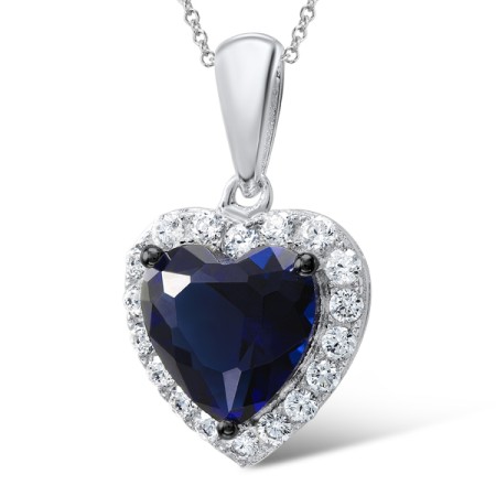 Sterling Silver w/ Black White Plating Pendant White Cubic Zirconia,Blue Glass (P308367BLGZSK925)