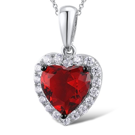 Sterling Silver w/ Black White Plating Pendant Red Glass,White Cubic Zirconia (P308367REGZSK925)