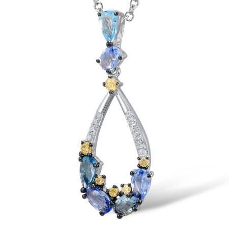 Sterling Silver Pendant White Cubic Zirconia,Yellow Cubic Zirconia,Blue Glass (P308432BYWZSL925)