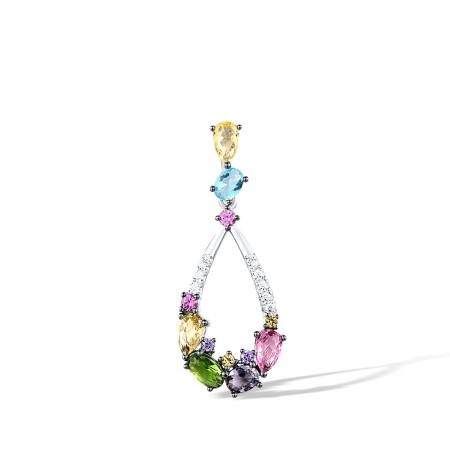 Sterling Silver w/ Black White Plating Pendant Amethyst Cubic Zirconia,Blue Glass,Created Pink Sapphire,Green Glass,Purple Glass,White Cubic Zirconia,Yellow Glass,Yellow Nano Cubic Zirconia (Ci (P308432MUL1SK925)