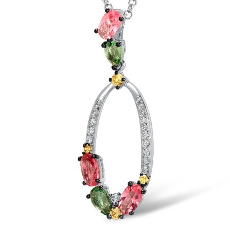 Sterling Silver Pendant Yellow Cubic Zirconia,Green Glass,Pink Glass,White Cubic Zirconia (P308433MULSL925)