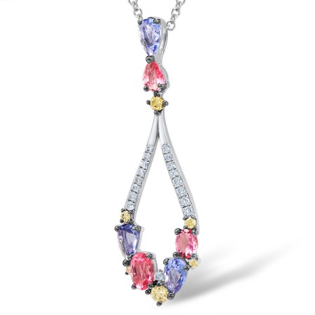 Sterling Silver Pendant White Cubic Zirconia,Yellow Cubic Zirconia,Pink Glass,Purple Glass (P308434MULSL925)