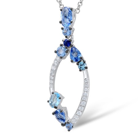 Sterling Silver Pendant White Cubic Zirconia,Blue Glass,Blue Nano Cubic Zirconia,Blue Spinel (P308530MULSL925)