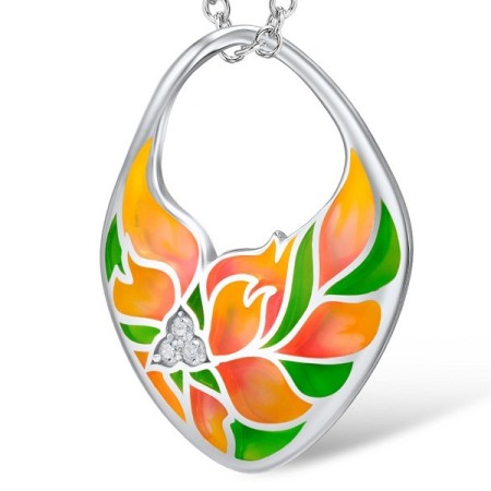 Sterling Silver Pendant Enamel,White Cubic Zirconia (P308557ENA1SL925)