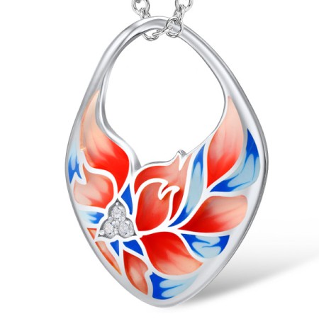 Brass w/ White Gold Plating Pendant Enamel,White Cubic Zirconia (P308557ENABRW)