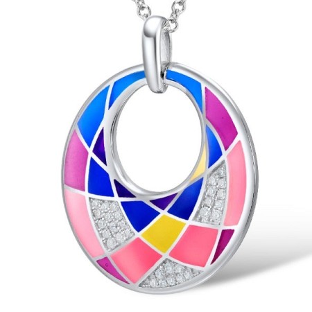 Sterling Silver Pendant Enamel,White Cubic Zirconia (P308597ENA1SL925)